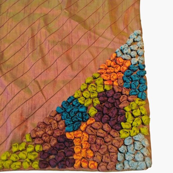 Decorative Pillow Cover Brown Handcrafted Multicolor Textured Ribbon Art 17 x 17 - Picture 2 of 6